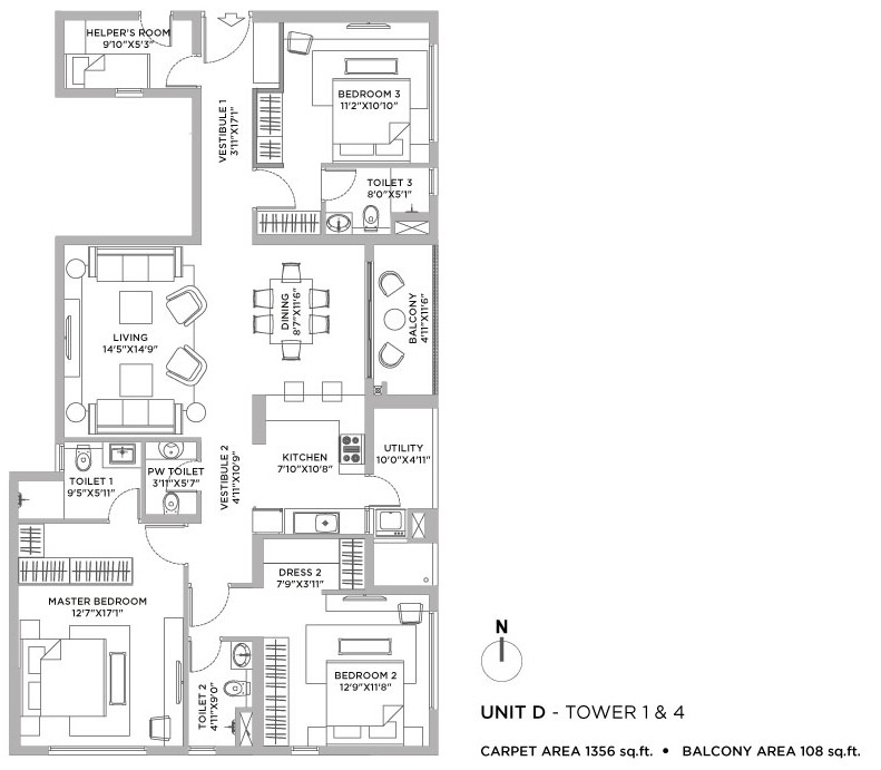 3 BHK 1464 Sq. Ft. Apartment in PS Vaanya