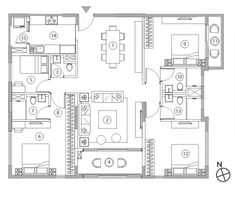 Floor plan of 4 BHK 1512 Sq. Ft. Apartment in PS Vinayak Navyom Phase I, Kolkata