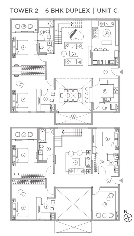 Floor plan of 6 BHK 3257 Sq. Ft. Apartment in PS Vinayak Navyom Phase I, Kolkata