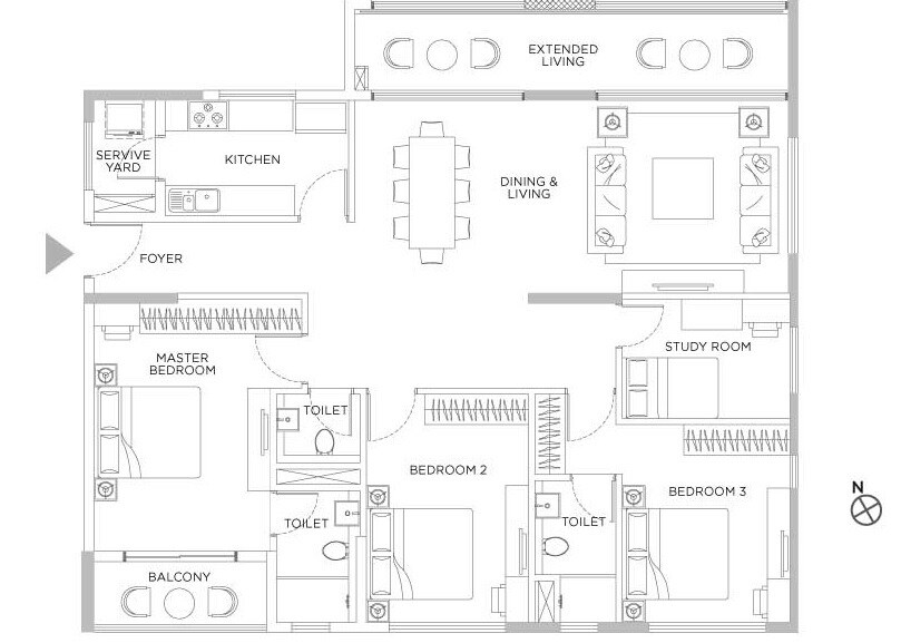 Floor plan of 4 BHK 1550 Sq. Ft. Apartment in PS Vinayak Navyom Phase II, Kolkata