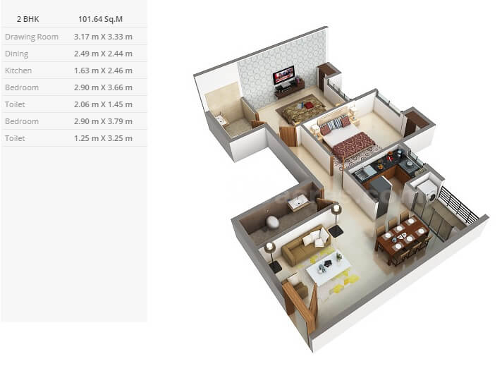 2 BHK 1094 Sq. Ft. Apartment