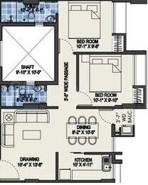 Floor plan of 2 BHK 855 Sq. Ft. Apartment in Purti Star, Kolkata