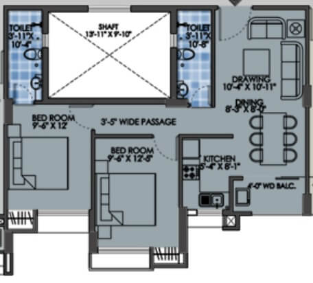 2 BHK 910 Sq. Ft. Apartment in Purti Star