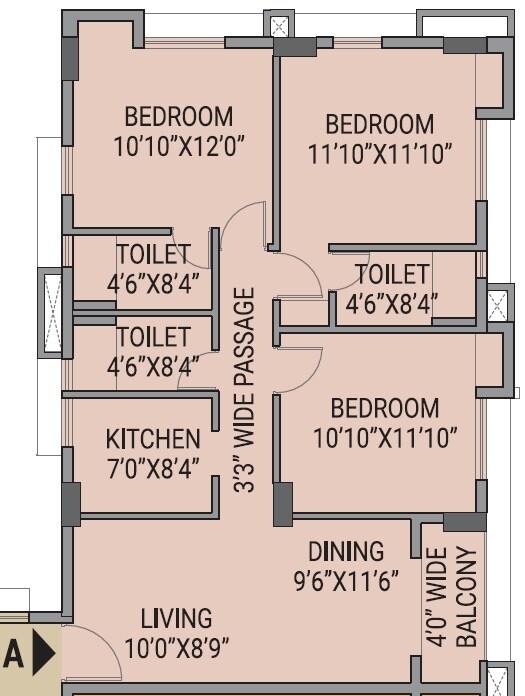 Floor plan of 3 BHK 1506 Sq. Ft. Apartment in Raga Sarvalom, Kolkata