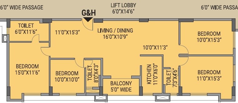 Floor plan of 4 BHK 2136 Sq. Ft. Apartment in Raga Sarvalom, Kolkata