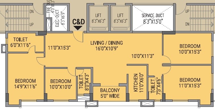 Floor plan of 4 BHK 2159 Sq. Ft. Apartment in Raga Sarvalom, Kolkata