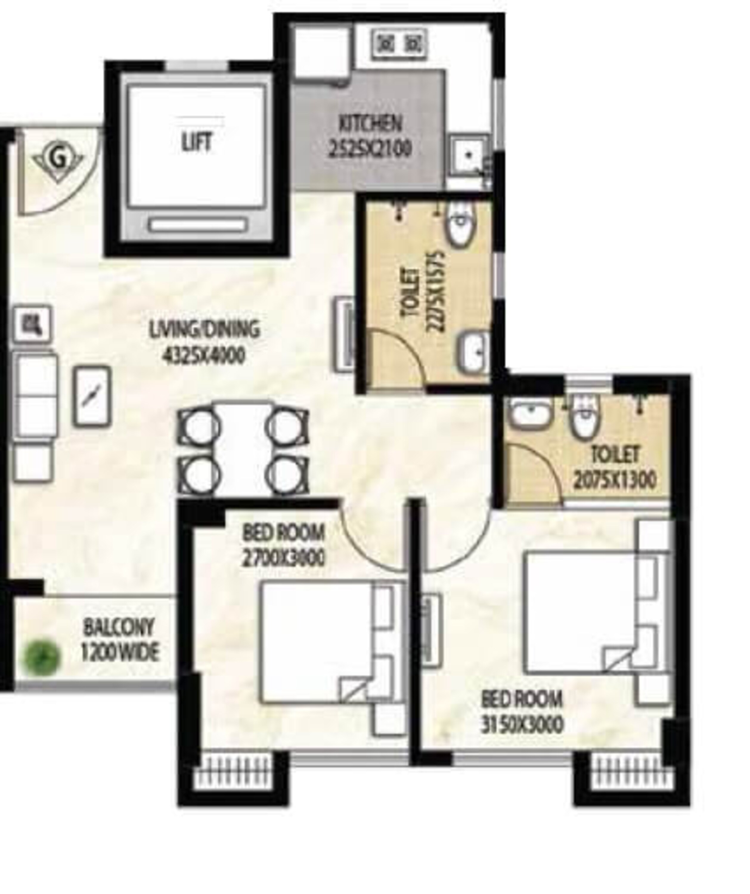 rajat avante apartment 2bhk 843sqft 1