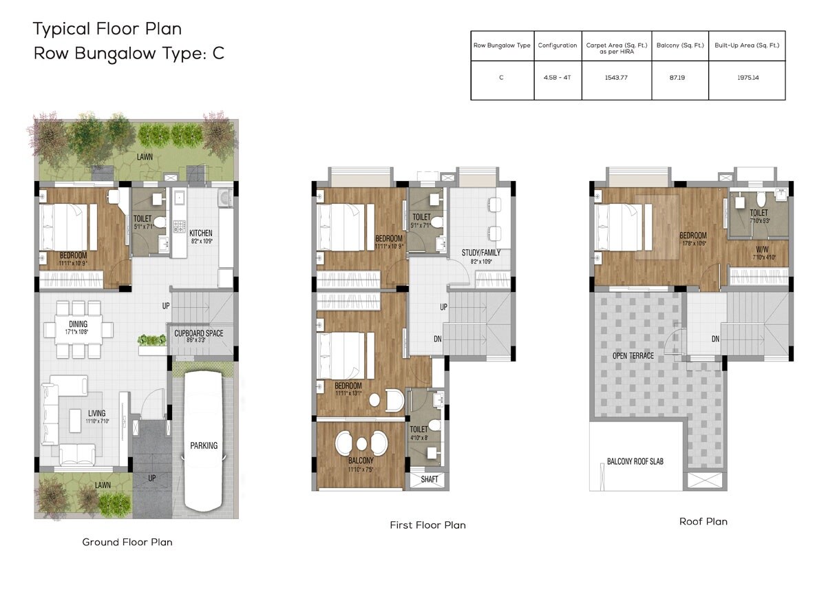 Floor plan of 4 BHK 1975 Sq. Ft. Villa in Rajat Southern Vista, Kolkata