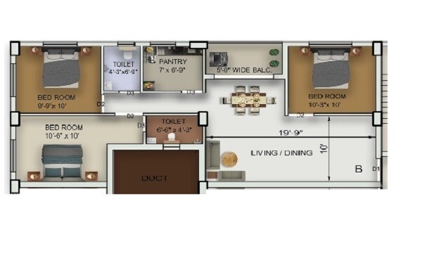 Floor plan of 3 BHK 1454 Sq. Ft. Apartment in Rajwada Altitude, Kolkata