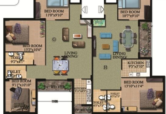 Floor plan of 2 BHK 1210 Sq. Ft. Apartment in Rajwada Grand, Kolkata