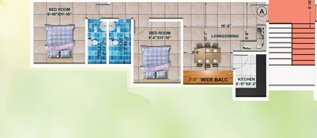 Floor plan of 2 BHK 900 Sq. Ft. Apartment in Rajwada GreenShire, Kolkata