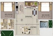 Floor plan of 2 BHK 1020 Sq. Ft. Apartment in Rajwada Lake Bliss, Kolkata