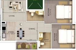 Floor plan of 2 BHK 870 Sq. Ft. Apartment in Rajwada Lake Bliss, Kolkata