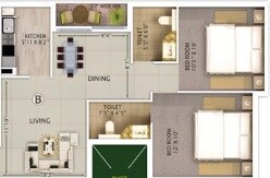 Floor plan of 2 BHK 910 Sq. Ft. Apartment in Rajwada Lake Bliss, Kolkata