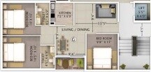 Floor plan of 3 BHK 1095 Sq. Ft. Apartment in Rajwada Lake Bliss, Kolkata