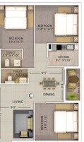 Floor plan of 3 BHK 1175 Sq. Ft. Apartment in Rajwada Lake Bliss, Kolkata