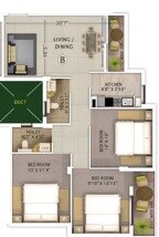 Floor plan of 3 BHK 1185 Sq. Ft. Apartment in Rajwada Lake Bliss, Kolkata