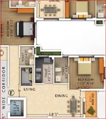 Floor plan of 2 BHK 1030 Sq. Ft. Apartment in Rajwada Pebble Bay, Kolkata
