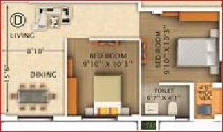 Floor plan of 2 BHK 810 Sq. Ft. Apartment in Rajwada Pebble Bay, Kolkata