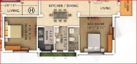 Floor plan of 2 BHK 920 Sq. Ft. Apartment in Rajwada Pebble Bay, Kolkata