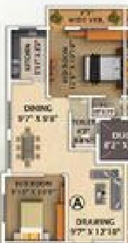 Floor plan of 2 BHK 1025 Sq. Ft. Apartment in Rajwada Estate Phase 2, Kolkata