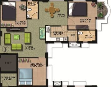 Floor plan of 3 BHK 1300 Sq. Ft. Apartment in Rajwada Heights, Kolkata