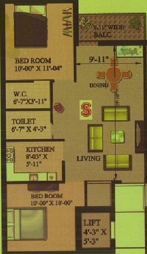 Floor plan of 2 BHK 885 Sq. Ft. Apartment in Rajwada Rosewood, Kolkata