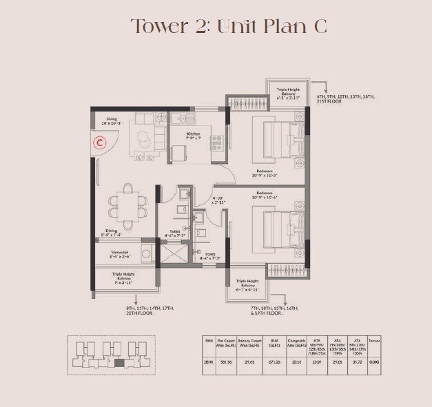 Floor plan of 2 BHK 582 Sq. Ft. Apartment in Rameswara Anandvann, Kolkata