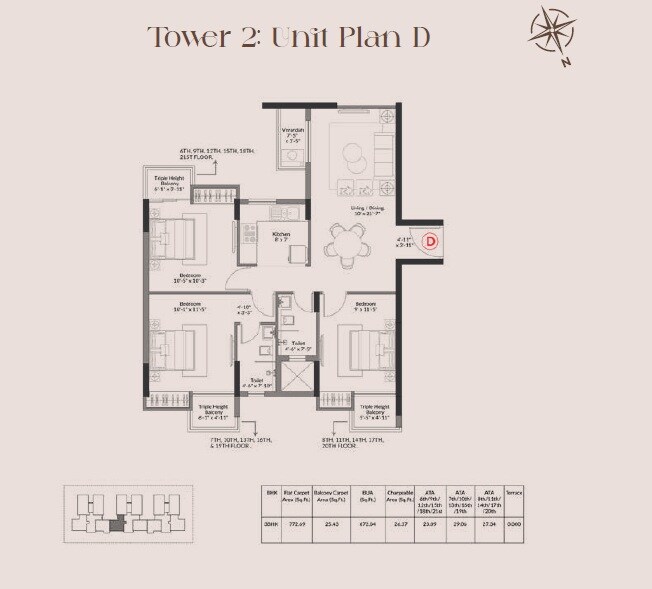 Floor plan of 2 BHK 772 Sq. Ft. Apartment in Rameswara Anandvann, Kolkata