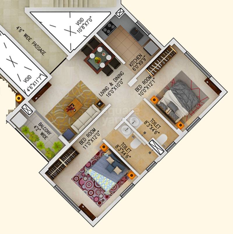 Floor plan of 2 BHK 948 Sq. Ft. Apartment in Rameswara Riverview, Kolkata