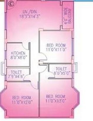 Floor plan of 3 BHK 1150 Sq. Ft. Apartment in RDB Regent Ganga, Kolkata