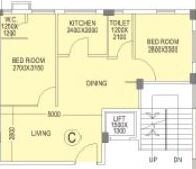 Floor plan of 2 BHK 911 Sq. Ft. Apartment in RDB Regent Pearl, Kolkata