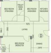Floor plan of 3 BHK 1220 Sq. Ft. Apartment in RDB Regent Pearl, Kolkata