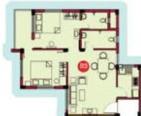 Floor plan of 2 BHK 1077 Sq. Ft. Apartment in RDB Regent Sonarpur, Kolkata