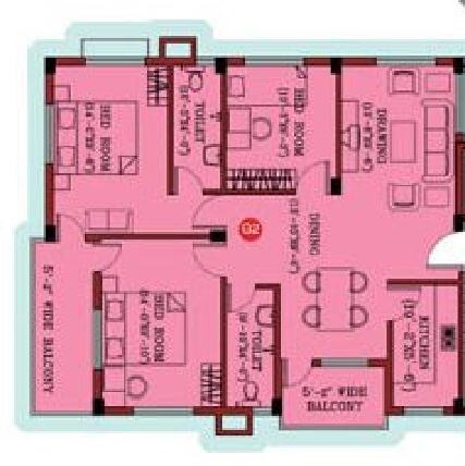 Floor plan of 3 BHK 1363 Sq. Ft. Apartment in RDB Regent Sonarpur, Kolkata