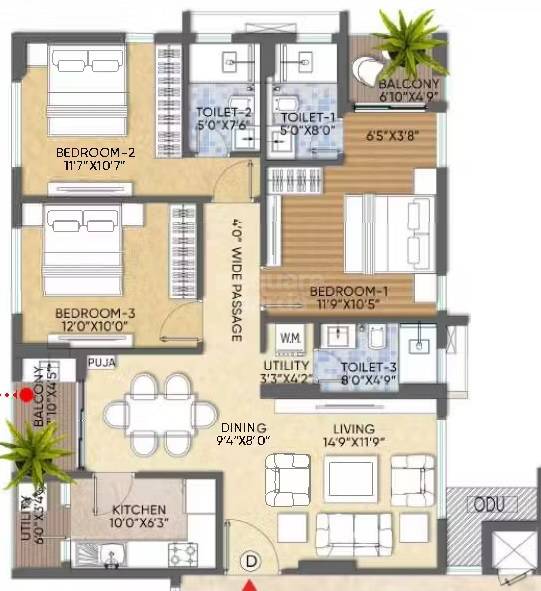 3 BHK 1527 Sq. Ft. Apartment