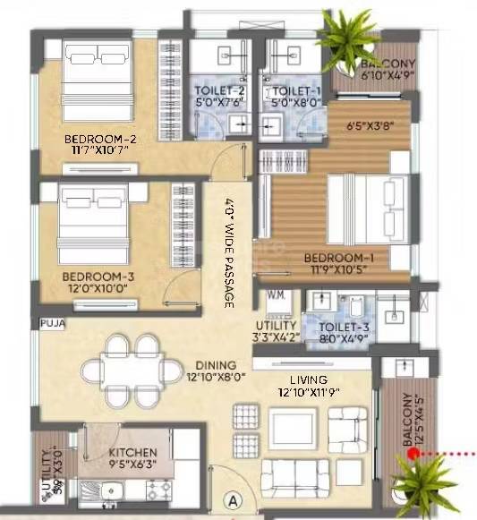 3 BHK 1614 Sq. Ft. Apartment