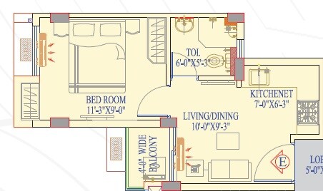 Floor plan of 1 BHK 256 Sq. Ft. Apartment in Realmark Kabyo Neer, Kolkata