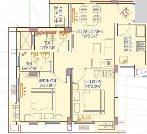 Floor plan of 2 BHK 477 Sq. Ft. Apartment in Realmark Kabyo Neer, Kolkata