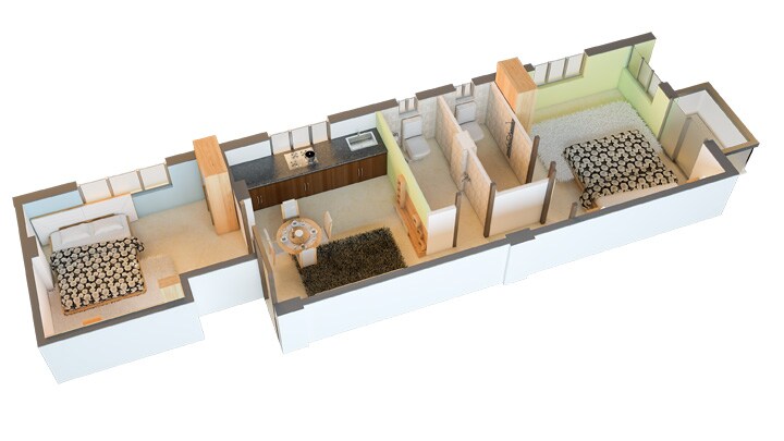 Floor plan of 2 BHK 505 Sq. Ft. Apartment in Realtech Alpana, Kolkata
