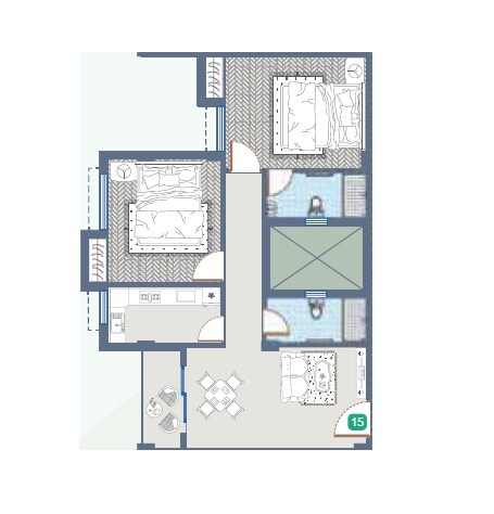 Floor plan of 2 BHK 734 Sq. Ft. Apartment in Realtech Astha, Kolkata