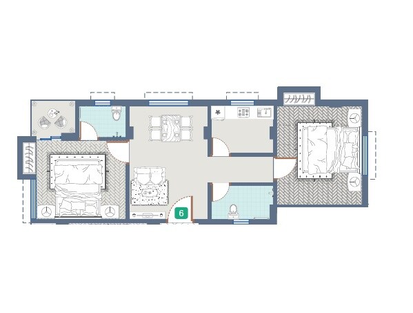 Floor plan of 2 BHK 918 Sq. Ft. Apartment in Realtech Astha, Kolkata