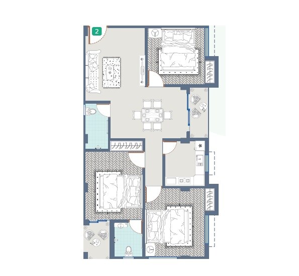 Floor plan of 3 BHK 1242 Sq. Ft. Apartment in Realtech Astha, Kolkata