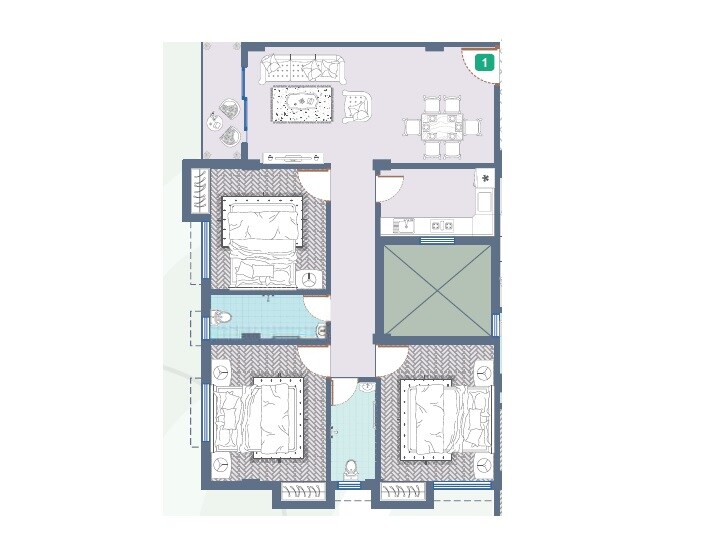 Floor plan of 3 BHK 935 Sq. Ft. Apartment in Realtech Astha, Kolkata