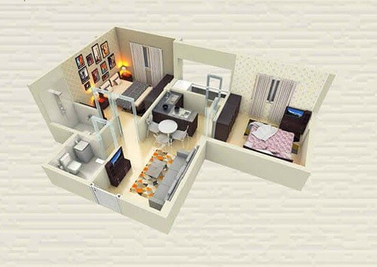Floor plan of 2 BHK 666 Sq. Ft. Apartment in Realtech Curiocity Classic, Kolkata
