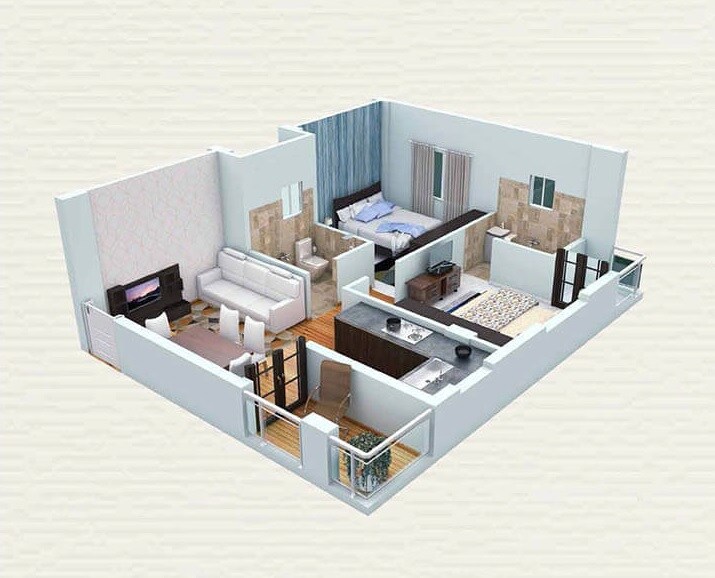 Floor plan of 2 BHK 814 Sq. Ft. Apartment in Realtech Curiocity Classic, Kolkata