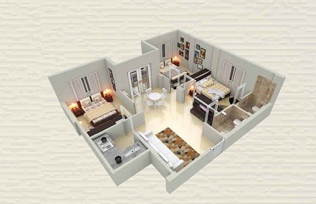 Floor plan of 3 BHK 1062 Sq. Ft. Apartment in Realtech Curiocity Classic, Kolkata