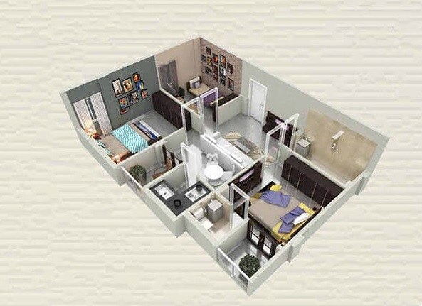 Floor plan of 3 BHK 923 Sq. Ft. Apartment in Realtech Curiocity Classic, Kolkata
