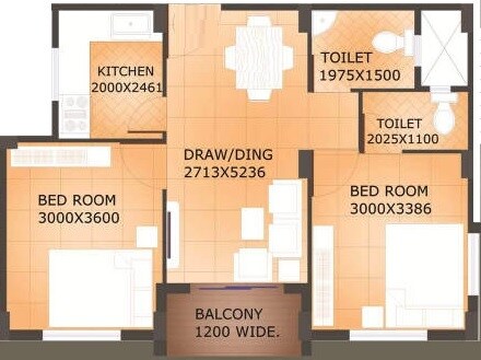 Floor plan of 2 BHK 853 Sq. Ft. Apartment in Realtech Gharoa, Kolkata