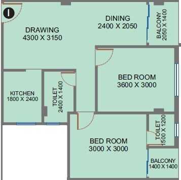 Floor plan of 2 BHK 850 Sq. Ft. Apartment in Realtech Khushi, Kolkata